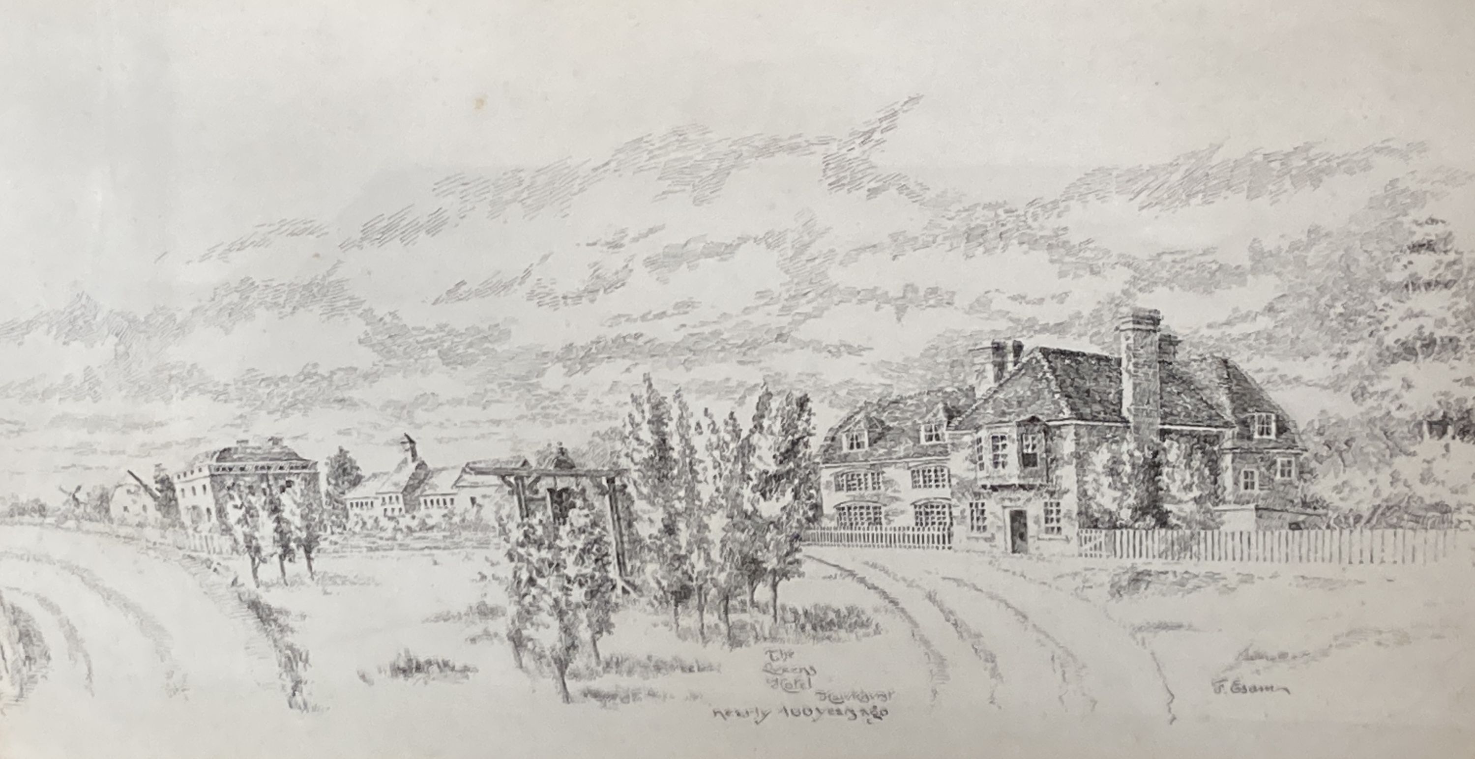 F. Esam c.1900, 5 pen and ink drawings: Highgate, Hawkhurst; Attwater; The Queens Hotel, Hawkhurst; St Lawrence Church, Hawkhurst and